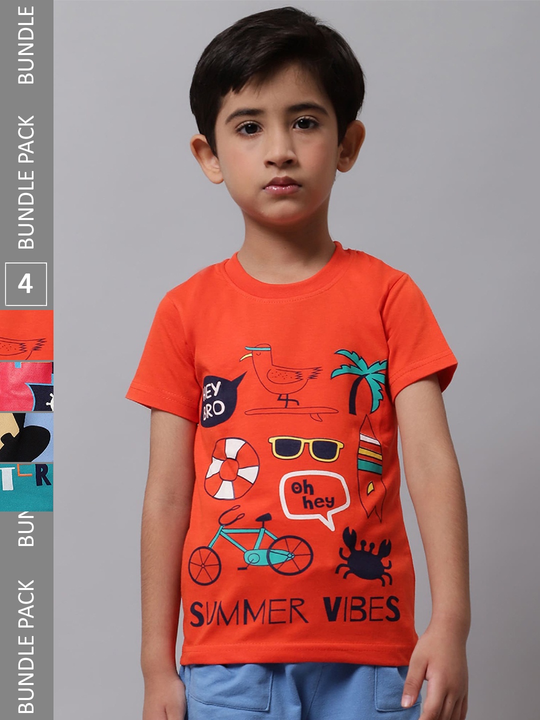 

BAESD Boys Pack of 4 Graphic Printed T-Shirts, Orange