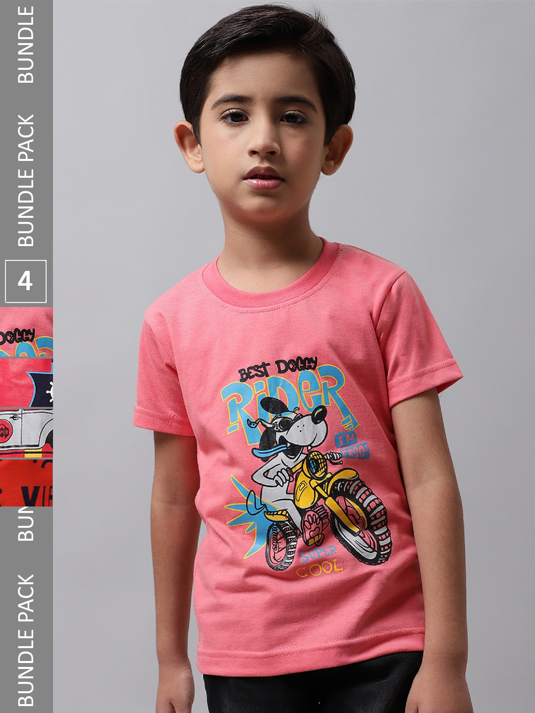 

BAESD Boys Pack Of 4 Graphic Printed Cotton T-shirts, Peach