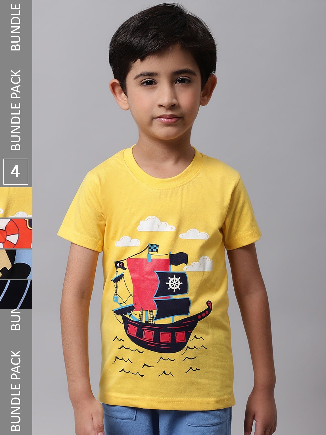 

BAESD Boys Pack Of 4 Graphic Printed Cotton T-shirts, Yellow