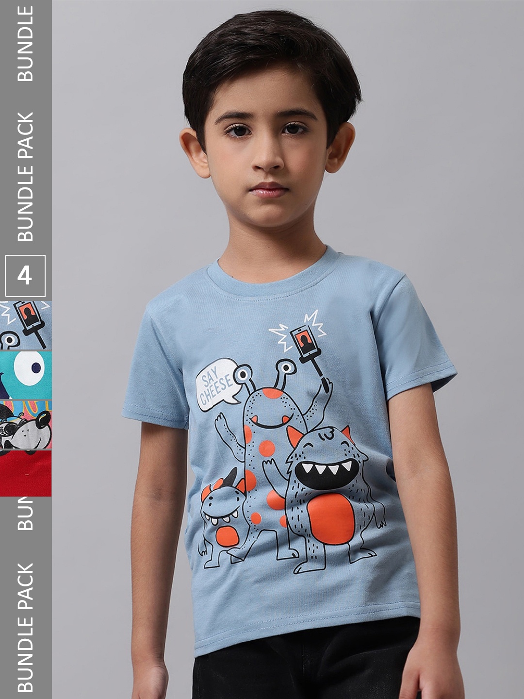 

BAESD Boys Pack Of 4 Conversational Printed Cotton T-shirt, Grey