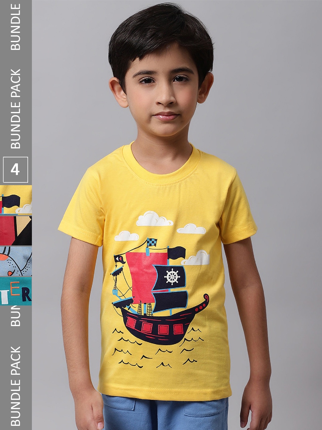 

BAESD Boys Pack Of 4 Printed Cotton T-shirts, Yellow