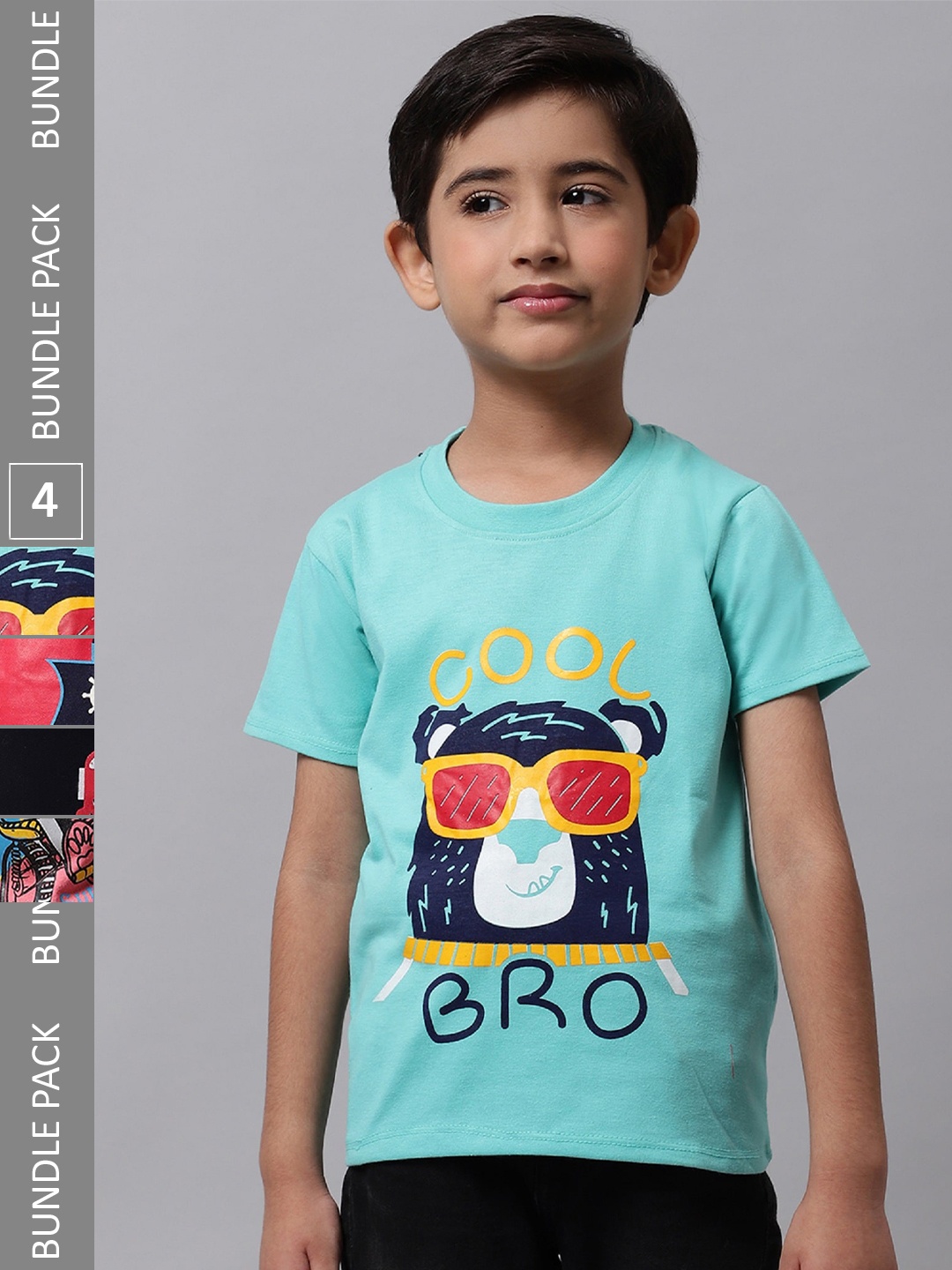 

BAESD Boys Pack Of 4 Graphic Printed Cotton T-shirts, Blue
