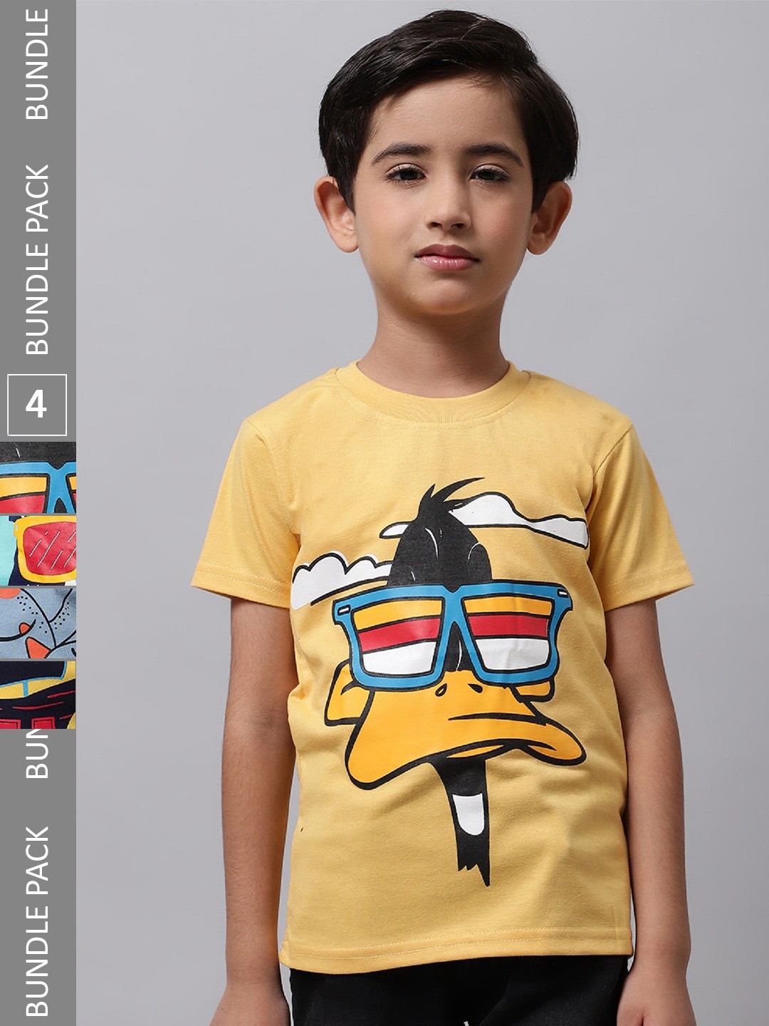 

BAESD Boys Pack Of 4 Graphic Printed Cotton T-shirts, Yellow