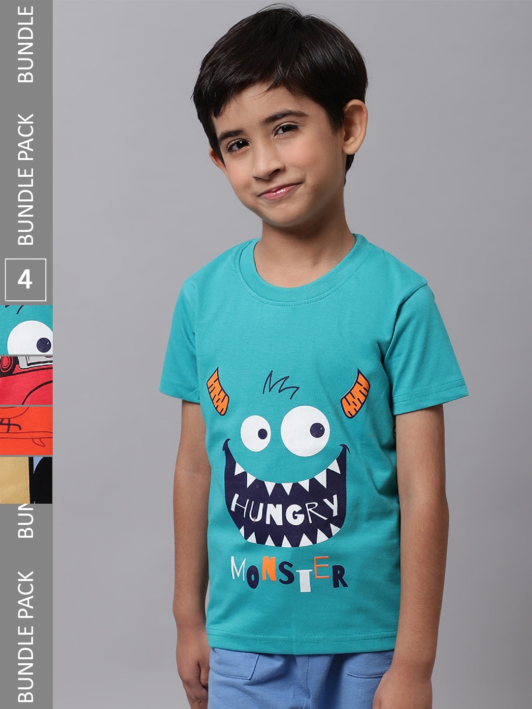 

BAESD Boys Pack Of 4 Graphic Printed Cotton T-shirts, Teal