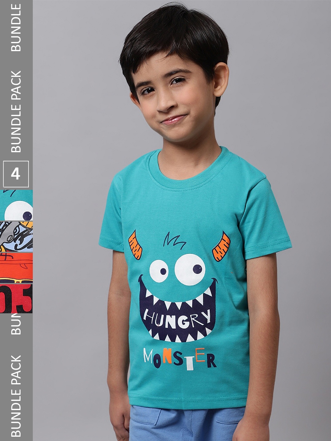 

BAESD Boys Pack Of 4 Graphic Printed Cotton T-shirts, Blue