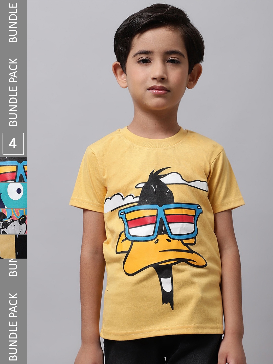 

BAESD Boys Pack Of 4 Graphic Printed Cotton T-shirts, Yellow