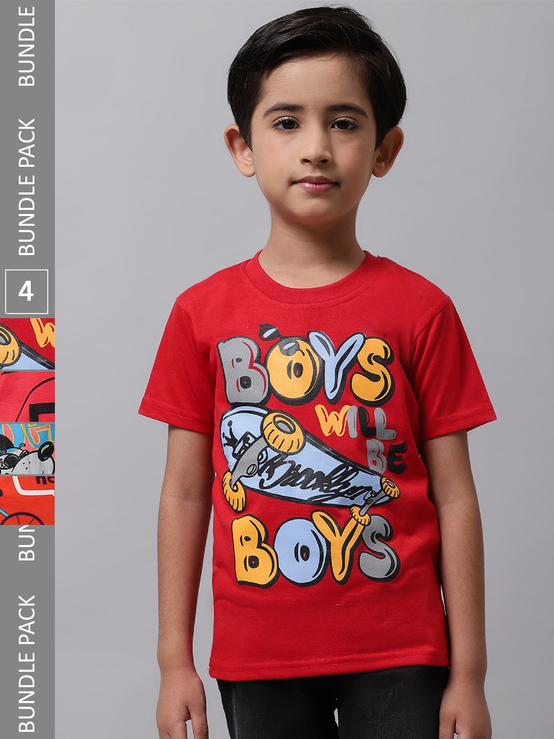 

BAESD Boys Pack of 4 Graphic Printed Cotton T-shirt, Red