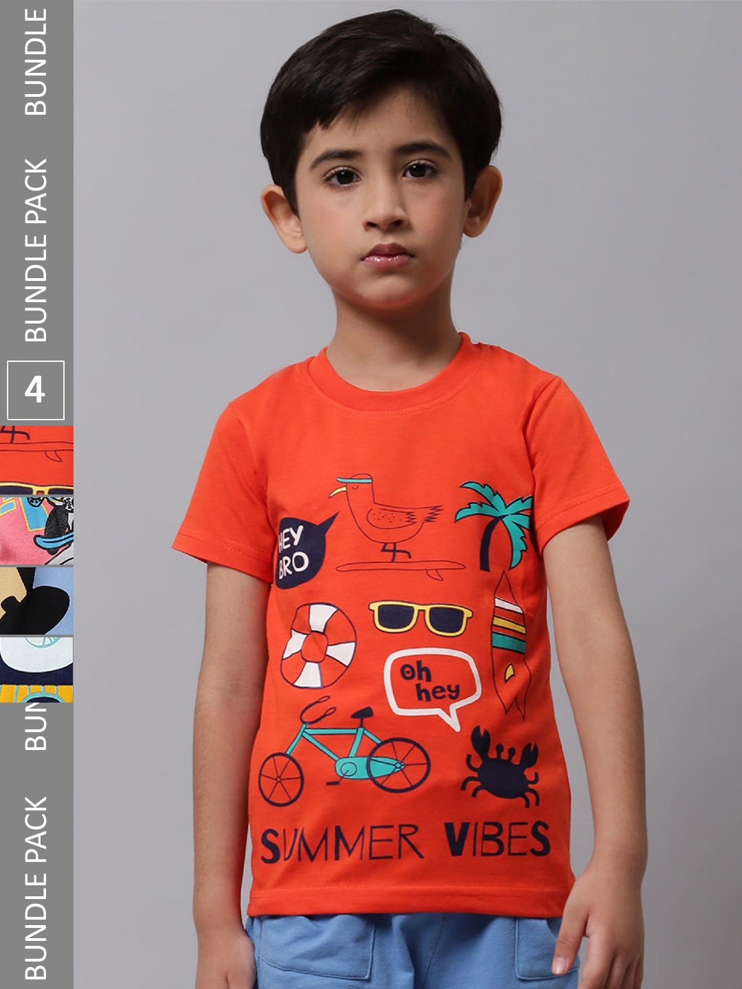 

BAESD Boys Pack Of 4 Graphic Printed Cotton T-shirts, Orange