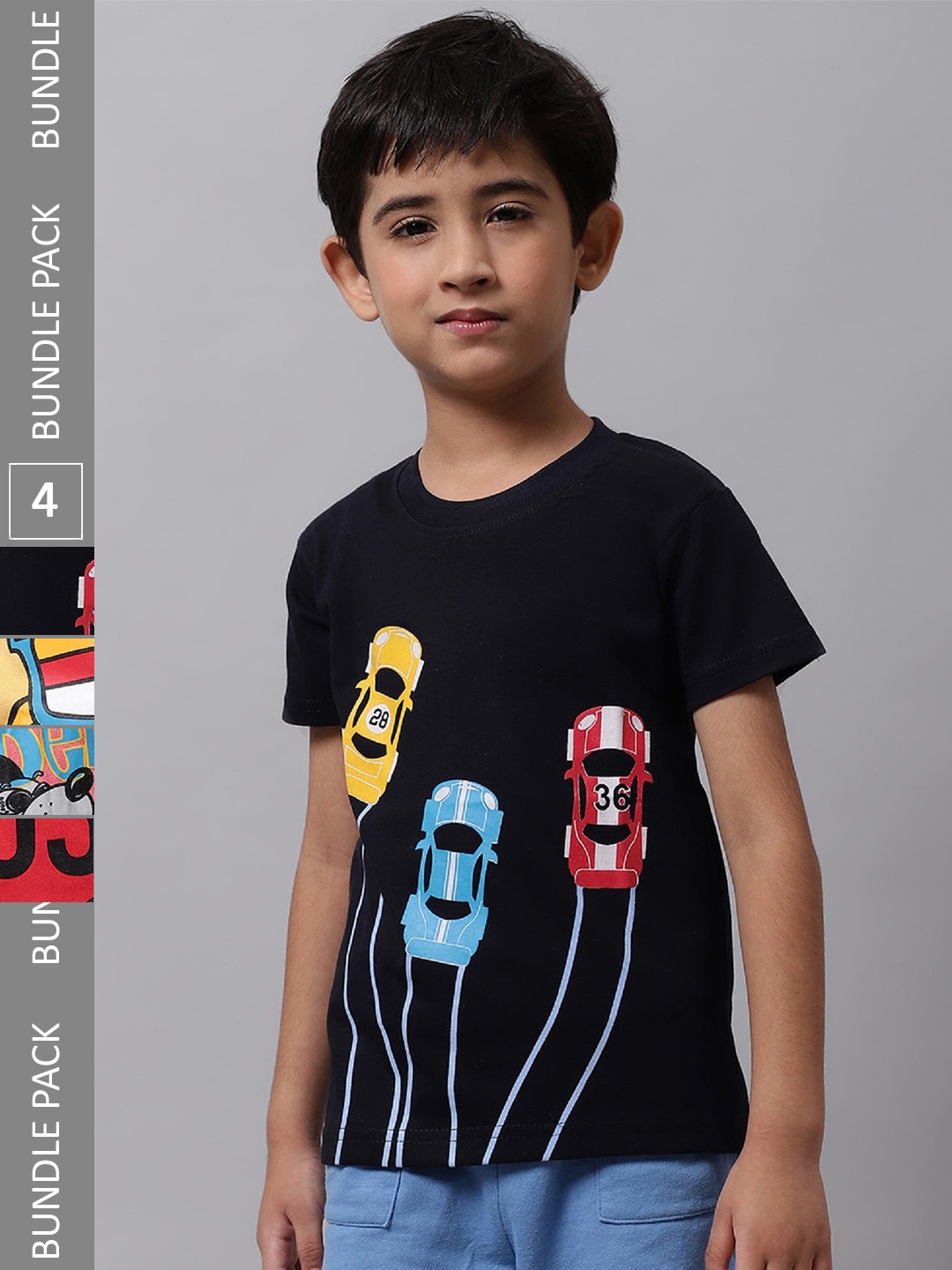 

BAESD Boys Pack of 4 Graphic Printed Cotton T-shirt, Black