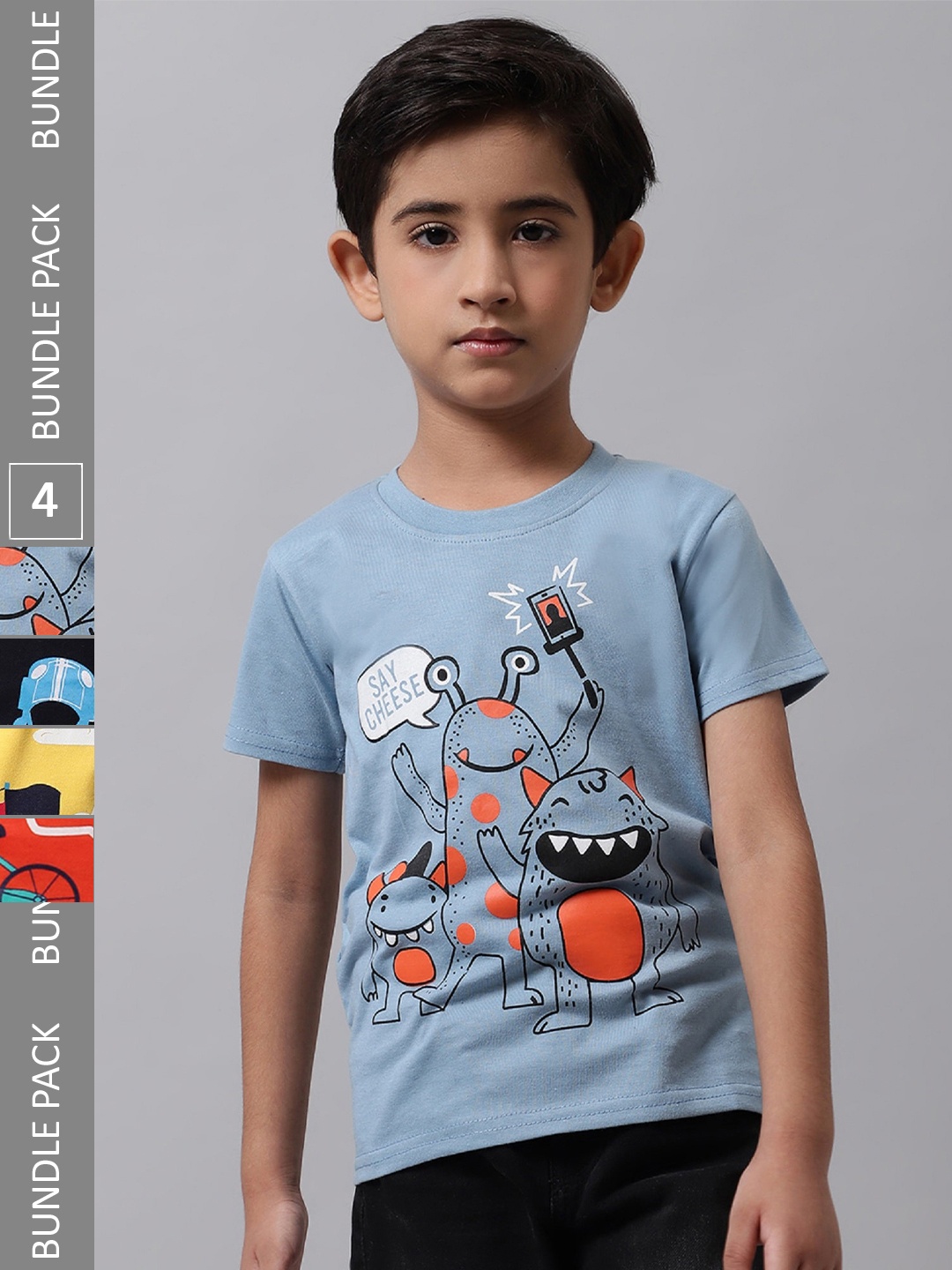 

BAESD Boys Pack Of 4 Printed Cotton T-shirt, Blue