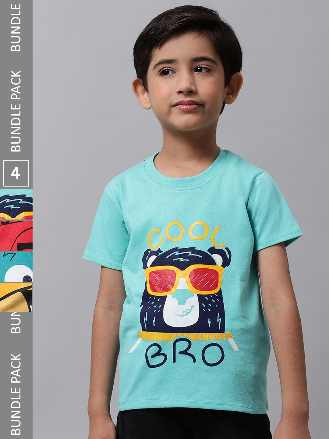 

BAESD Boys Pack Of 4 Printed Cotton T-shirt, Sea green