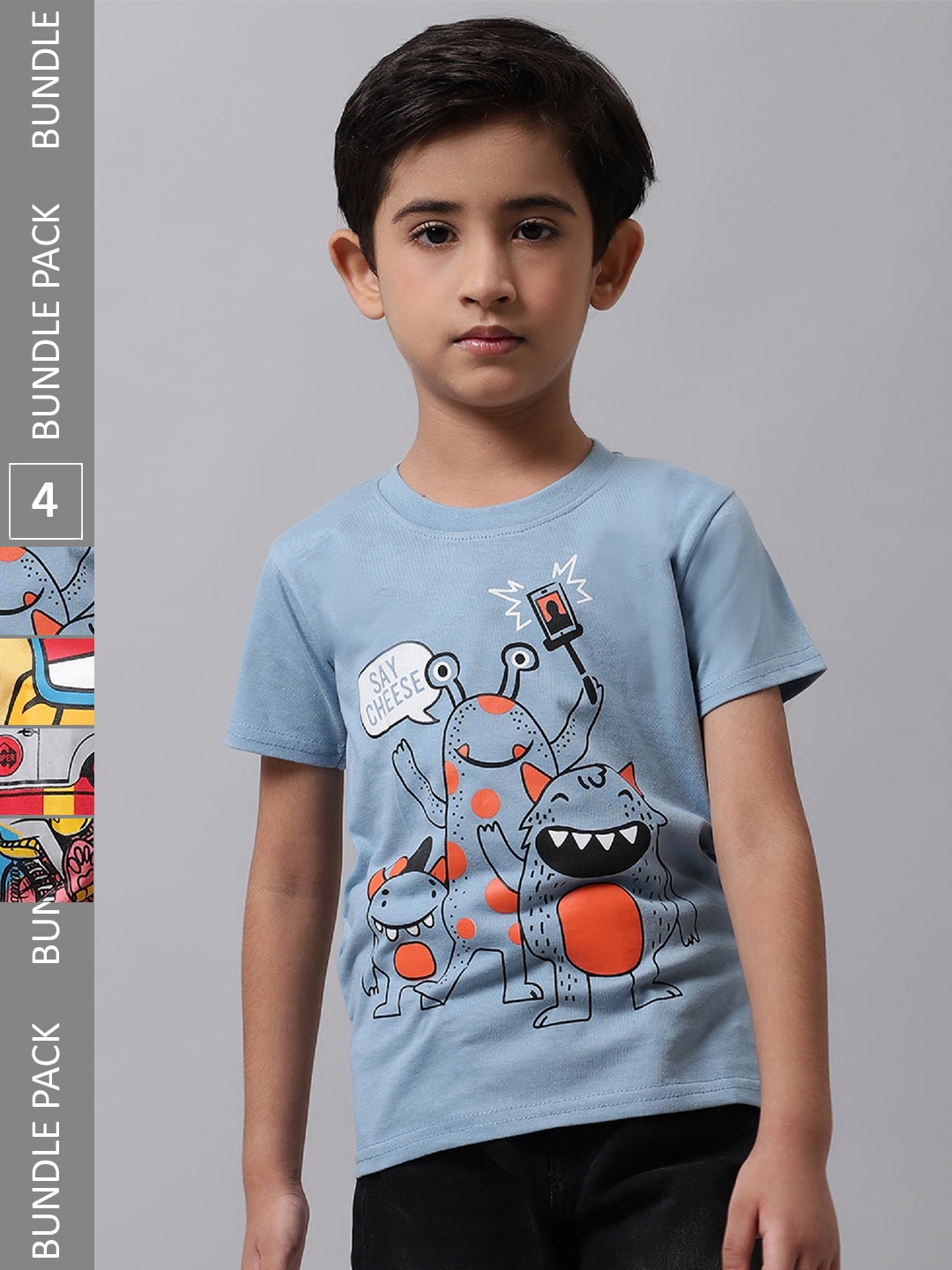 

BAESD Boys Pack Of 4 Printed Cotton T-shirt, Blue