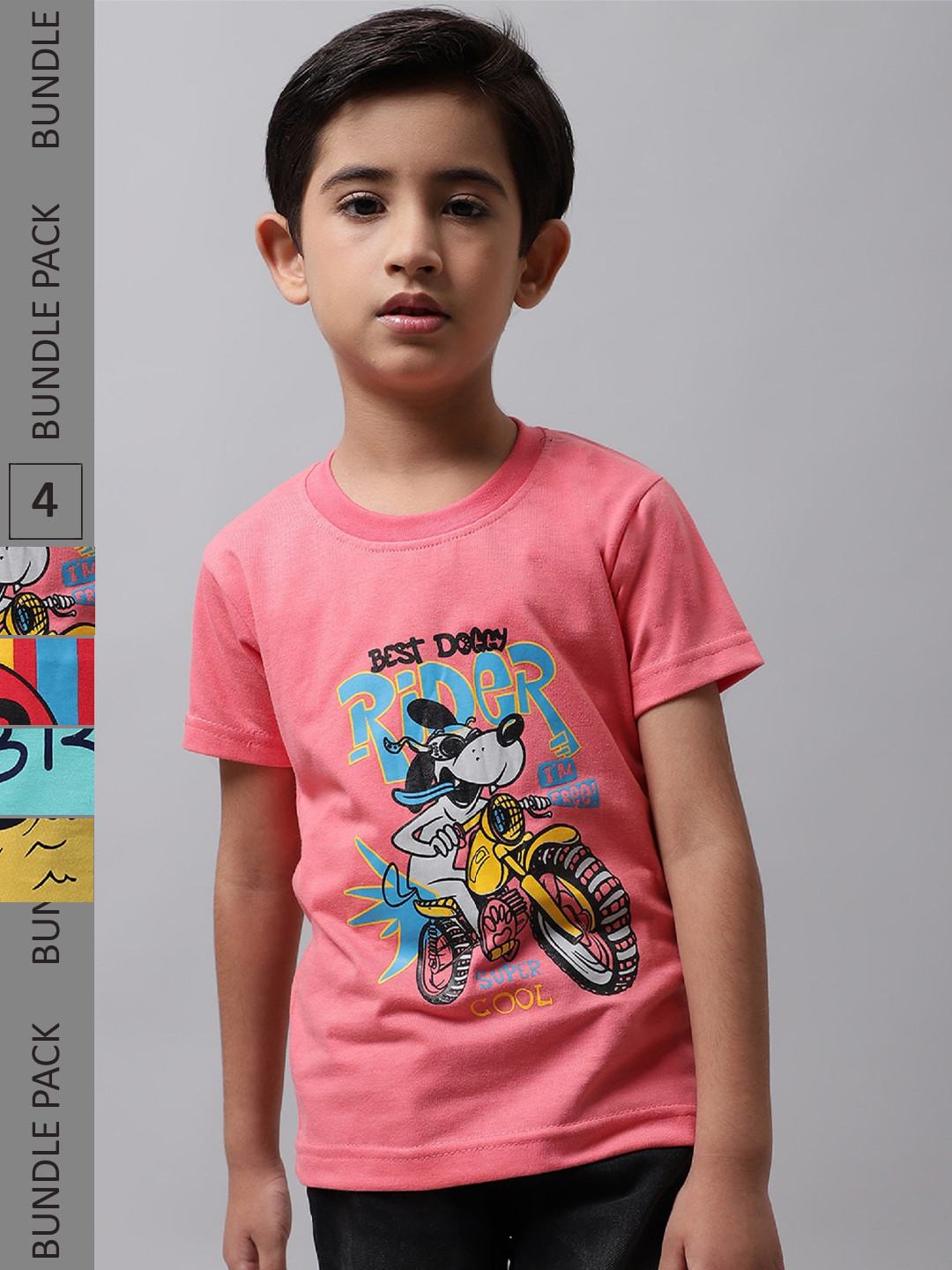 

BAESD Boys Pack Of 4 Printed Cotton T-shirt, Pink