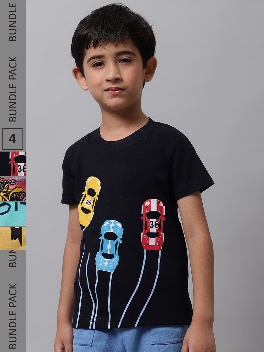 

BAESD Boys Pack Of 4 Conversational Printed Cotton T-shirt, Black
