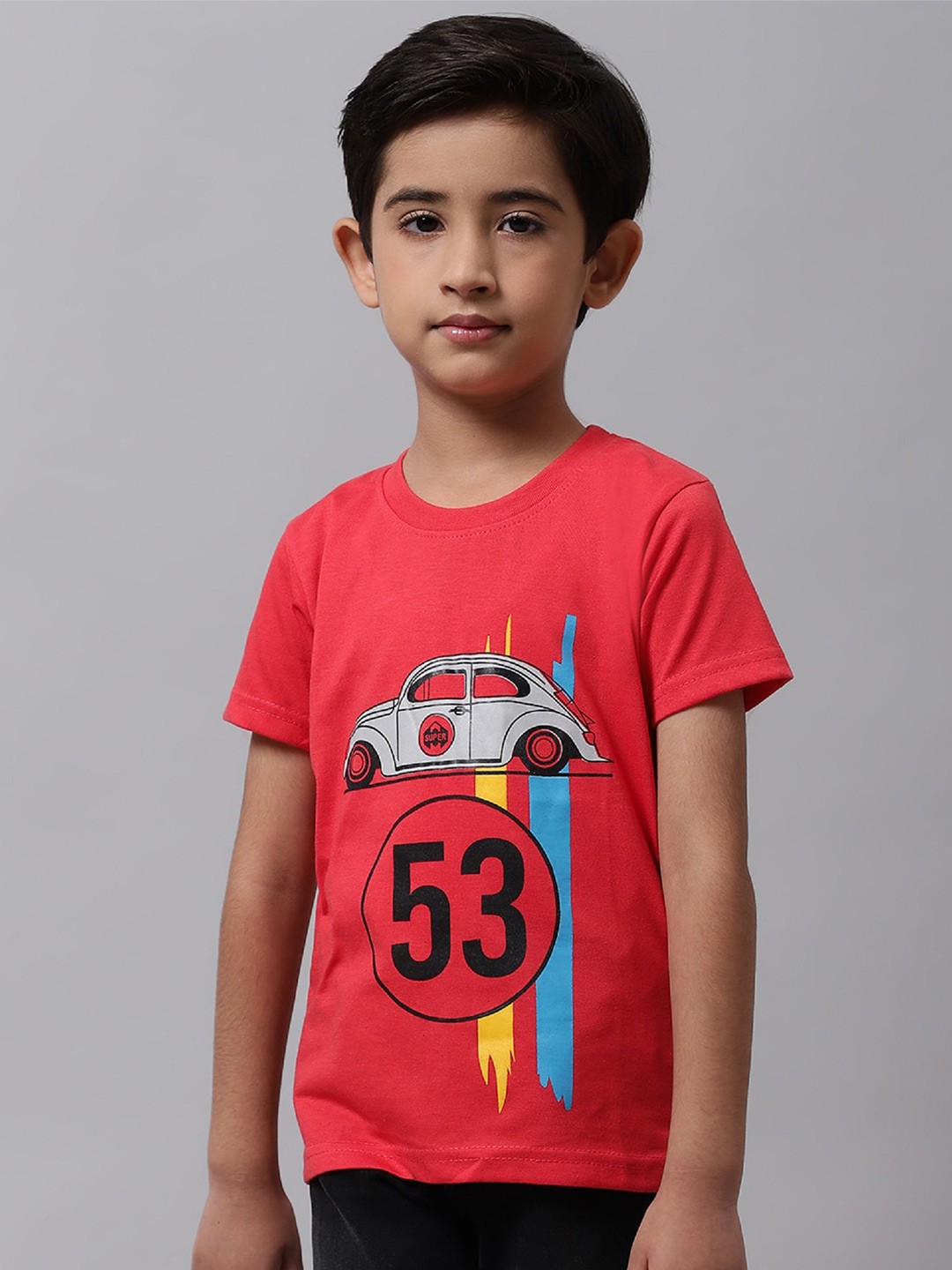 

BAESD Boys Pack of 4 Graphic Printed Cotton T-shirt, Red