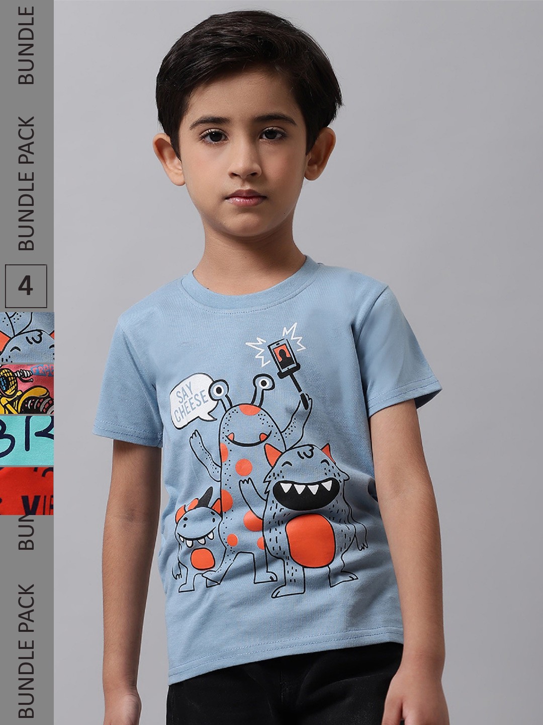 

BAESD Boys Pack Of 4 Printed Cotton T-shirt, Grey