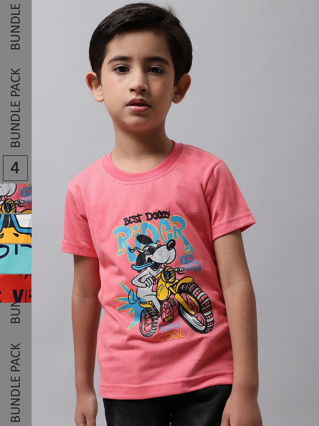 

BAESD Boys Pack Of 4 Printed Cotton T-shirt, Pink