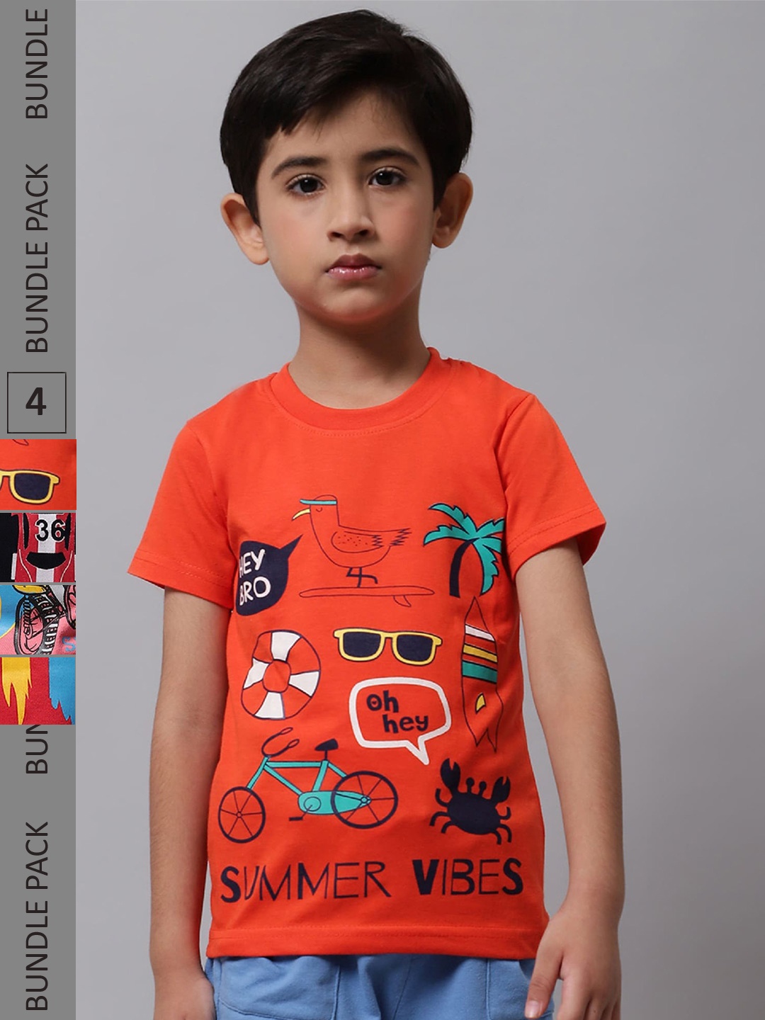 

BAESD Boys Pack Of 4 Printed Cotton T-shirt, Orange