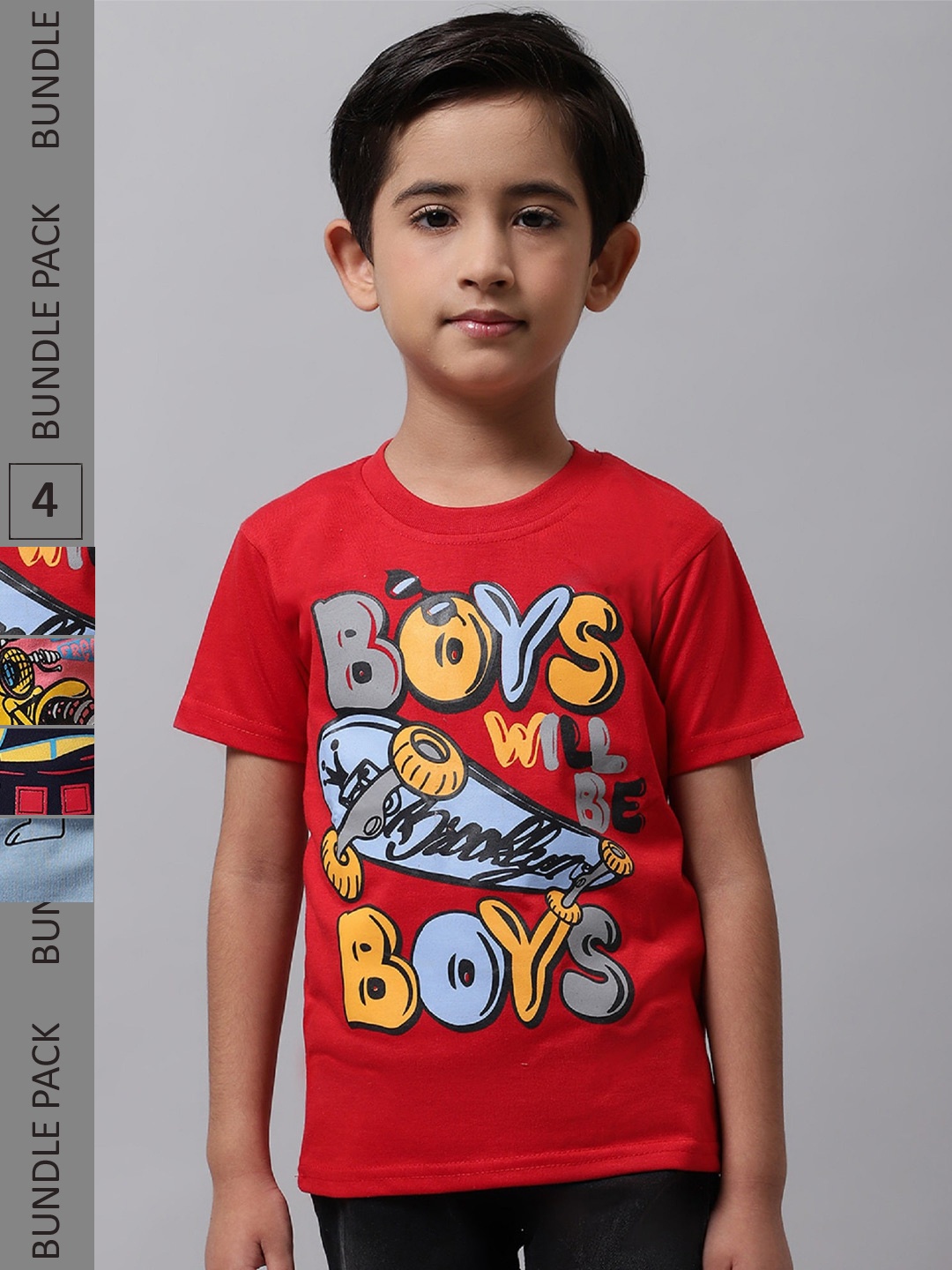 

BAESD Boys Pack Of 4 Printed Cotton T-shirts, Red