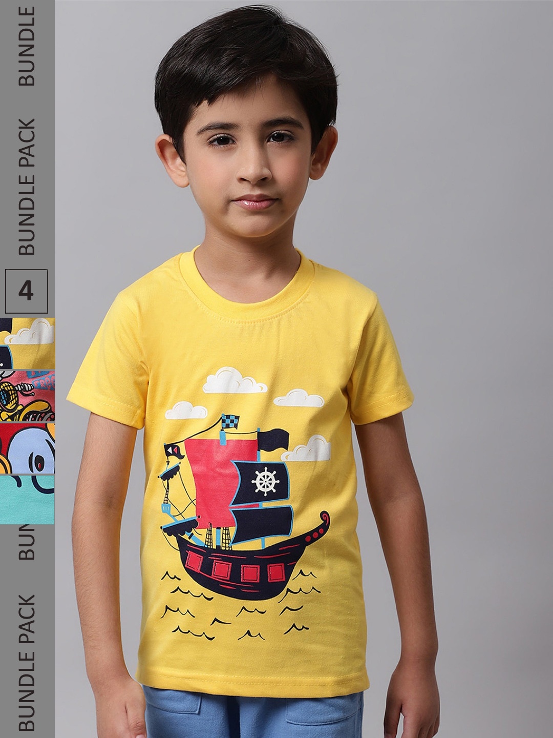 

BAESD Boys Pack Of 4 Printed Cotton T-shirts, Yellow