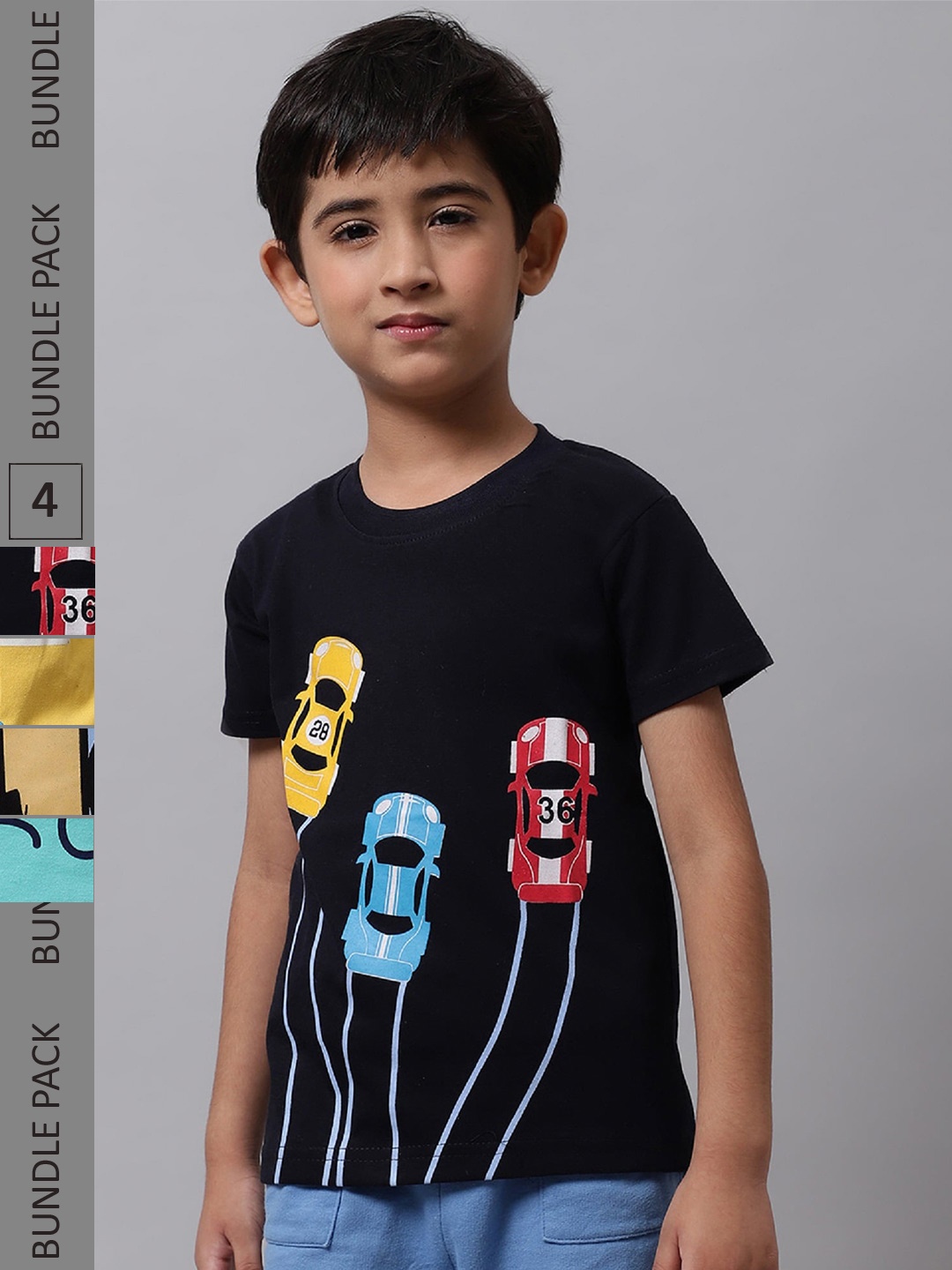 

BAESD Boys Pack Of 4 Graphic Printed Cotton T-shirt, Black