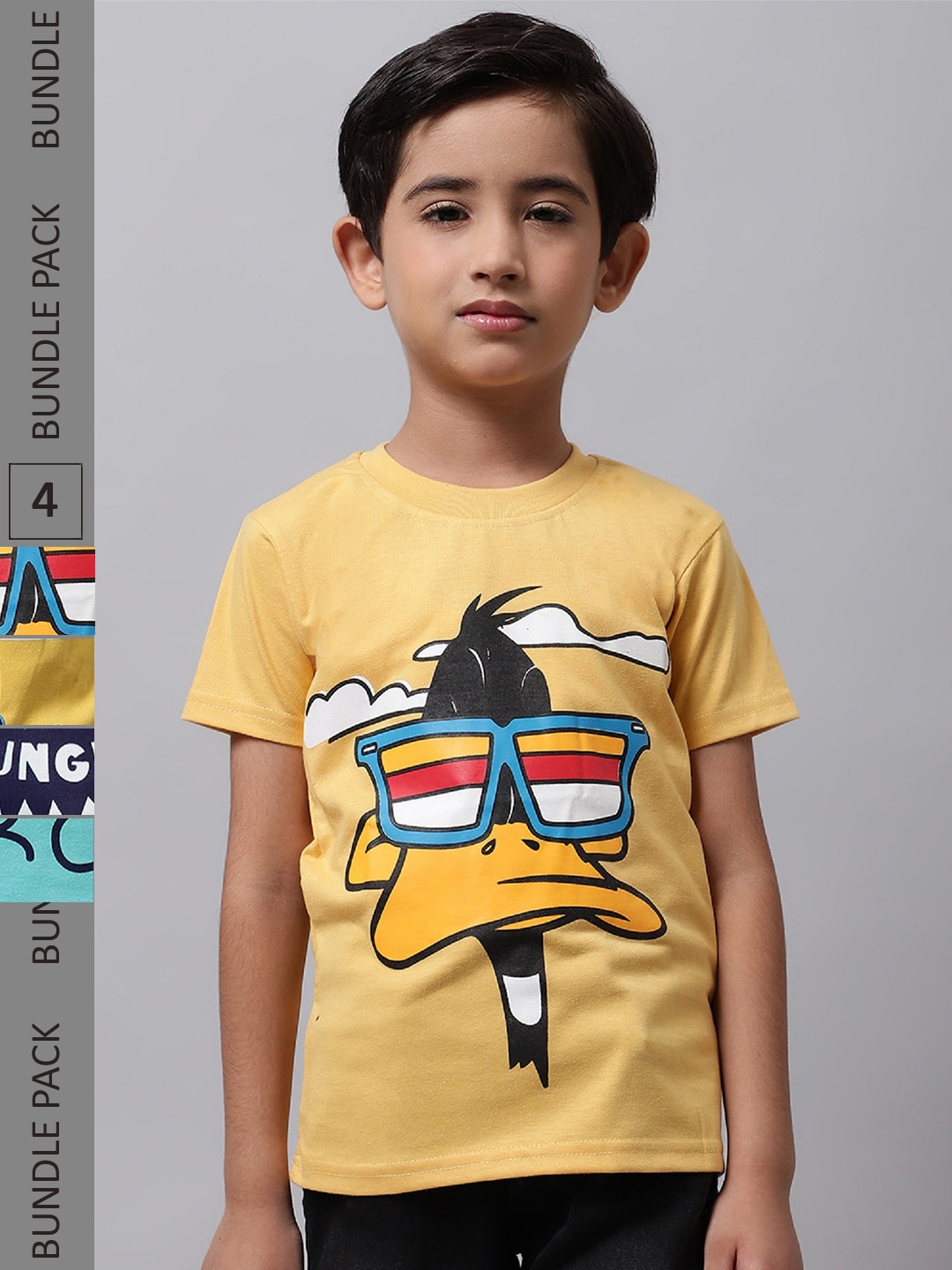 

BAESD Boys Pack Of 4 Graphic Printed Cotton T-shirt, Yellow