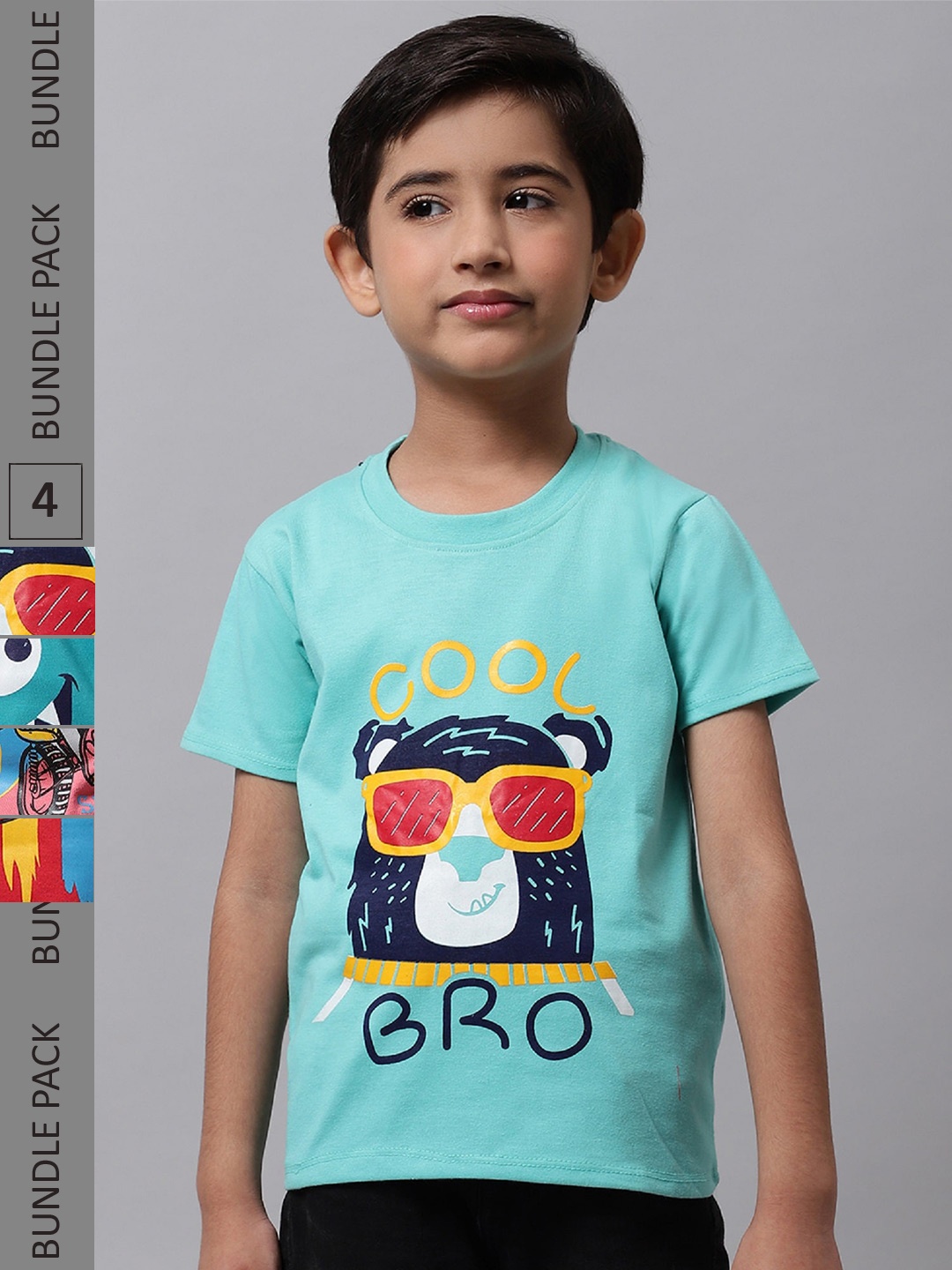 

BAESD Boys Pack Of 4 Graphic Printed Cotton T-shirt, Turquoise blue
