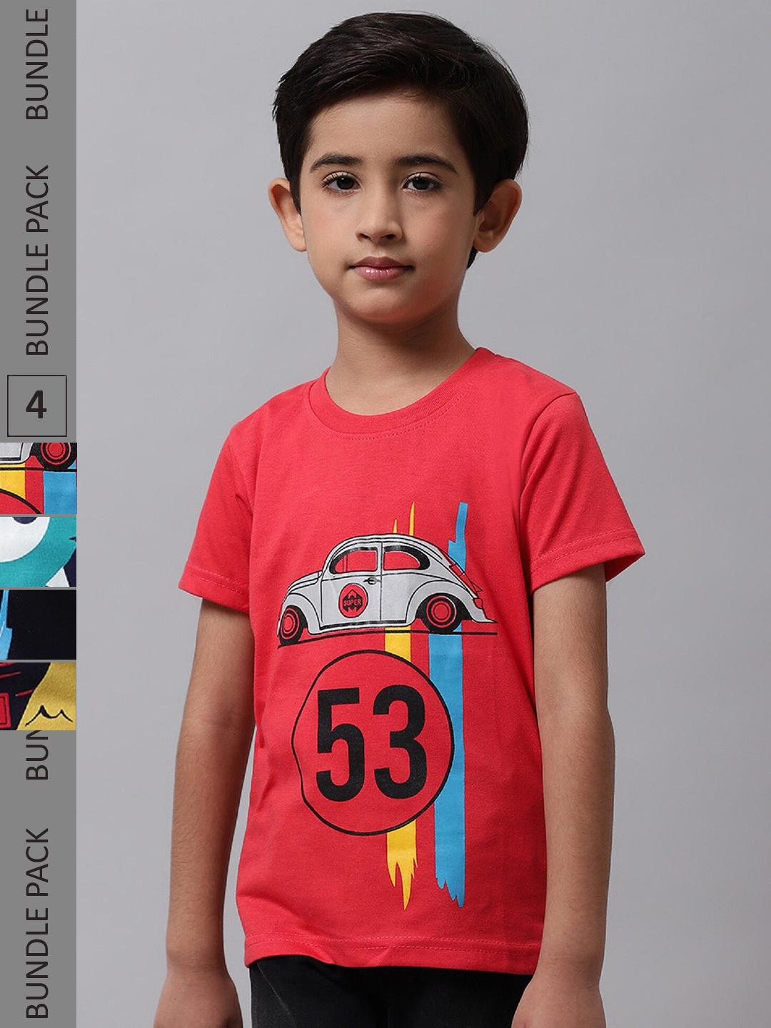 

BAESD Boys Pack Of 4 Graphic Printed Cotton T-shirt, Red