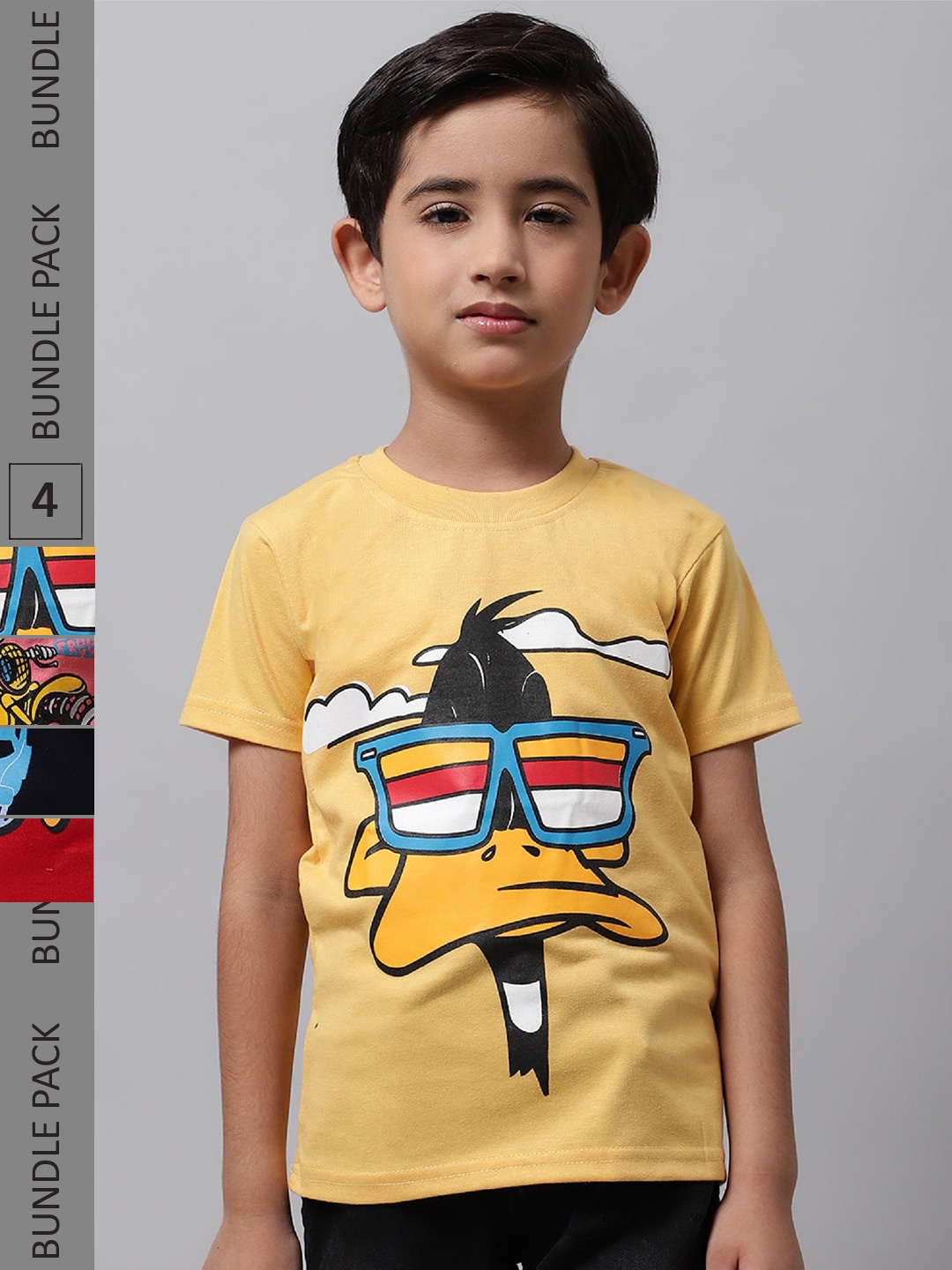 

BAESD Boys Pack Of 4 Graphic Printed Cotton T-shirt, Yellow