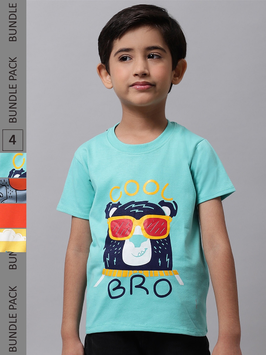 

BAESD Boys Pack Of 4 Printed Cotton Regular T-shirts, Sea green