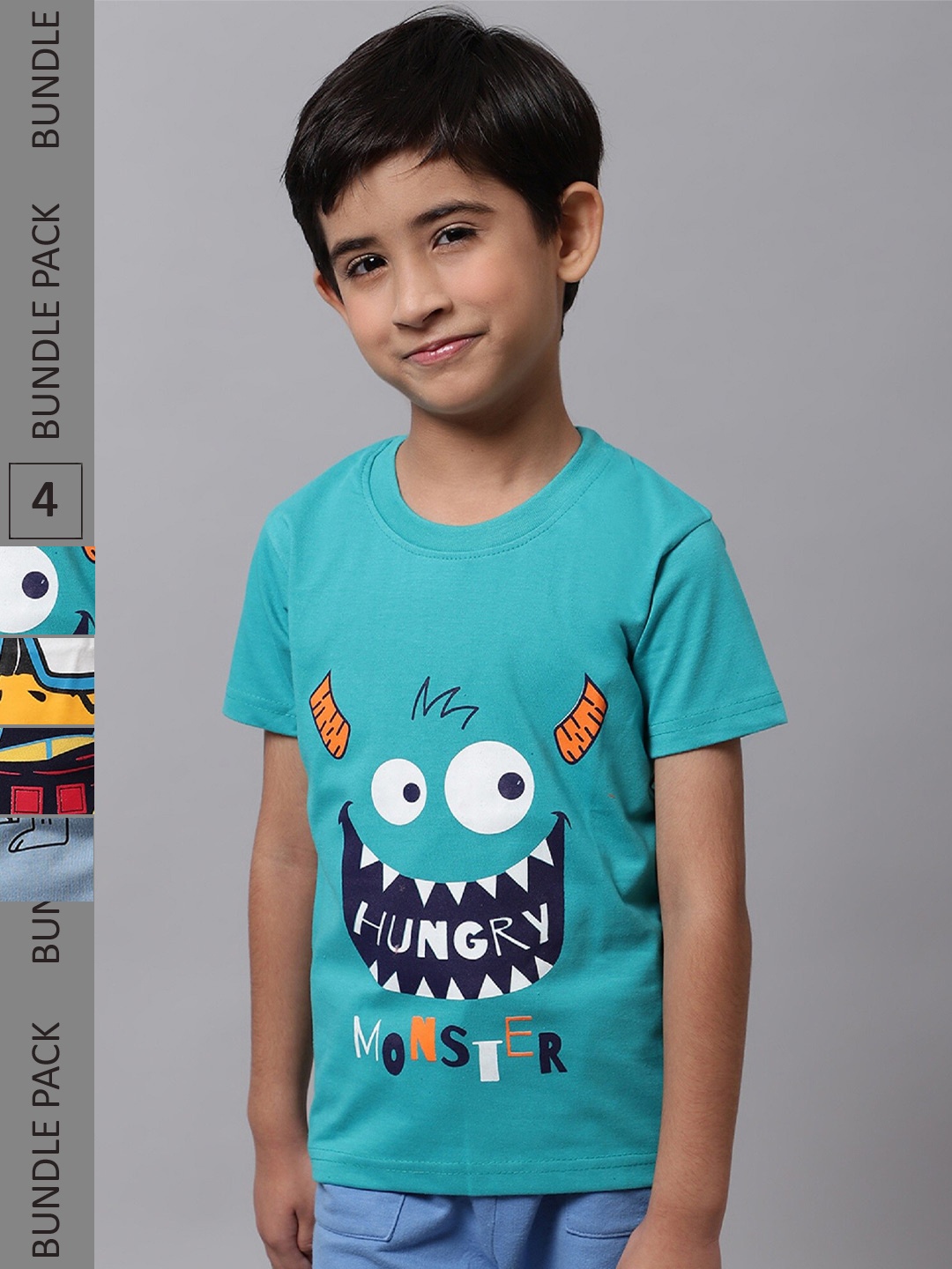 

BAESD Boys Pack Of 4 Graphic Printed Cotton T-shirts, Turquoise blue