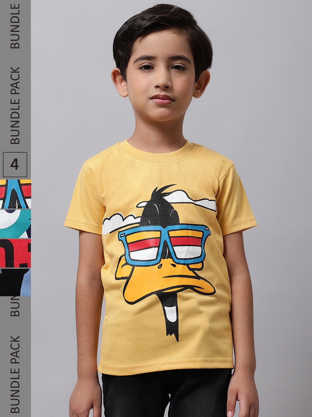 

BAESD Boys Pack Of 4 Looney Tones Graphic Printed Knitted Cotton T-Shirts, Yellow