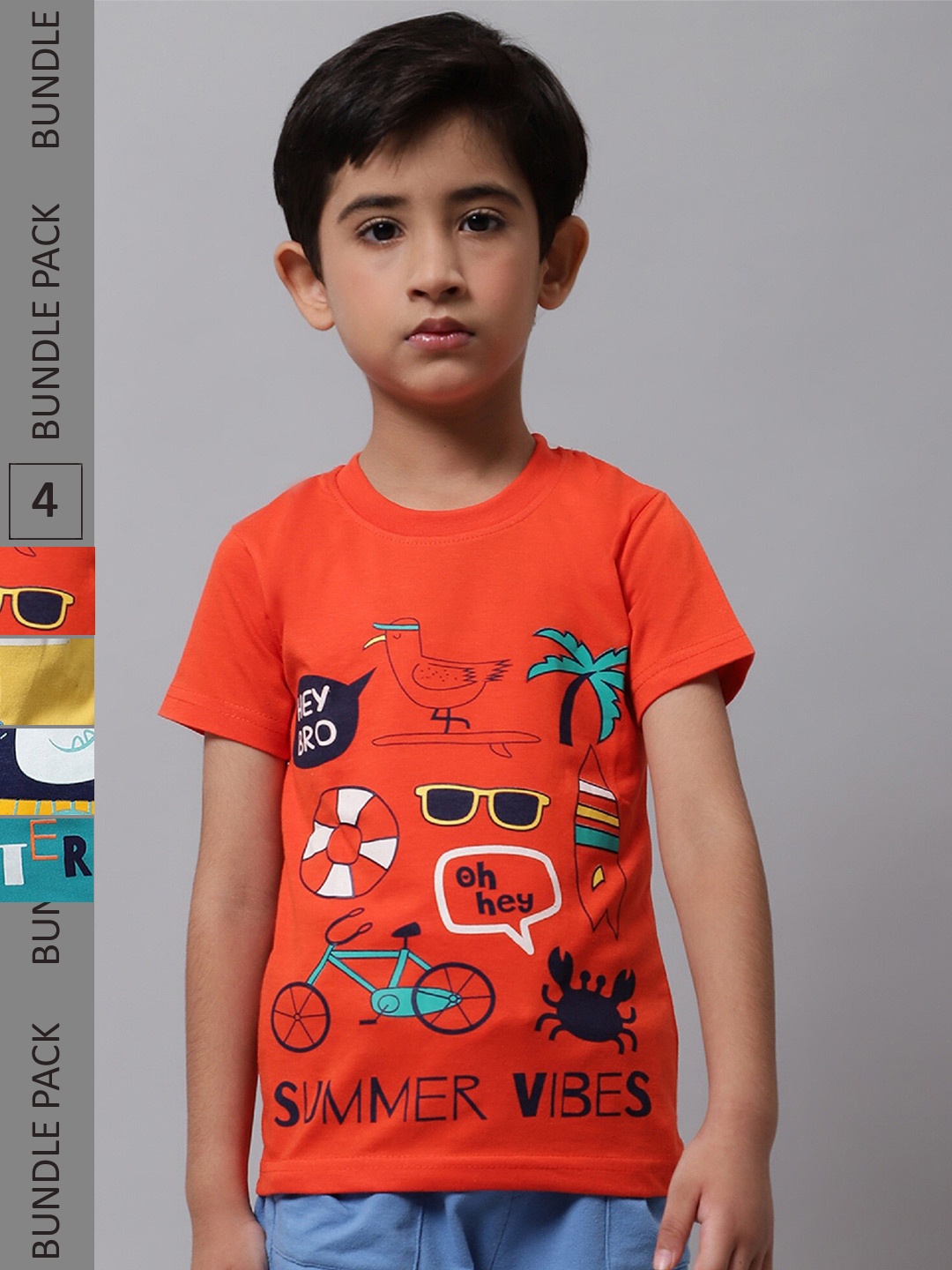 

BAESD Boys Pack Of 4 Graphic Printed Cotton T-shirts, Orange