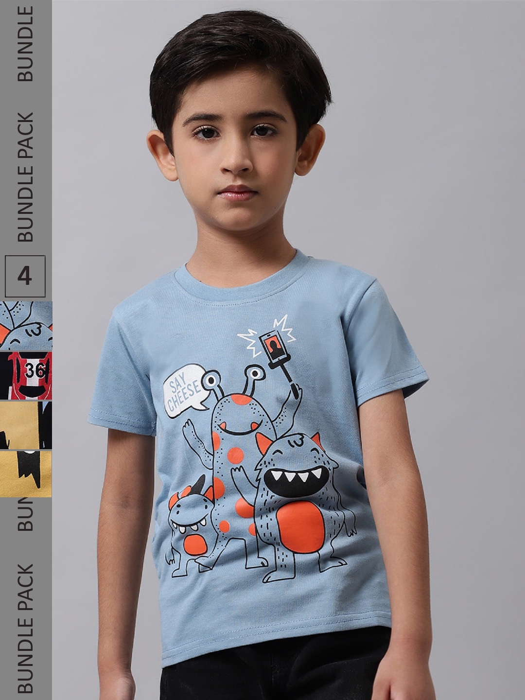 

BAESD Boys Pack Of 4 Printed Cotton T-shirt, Grey