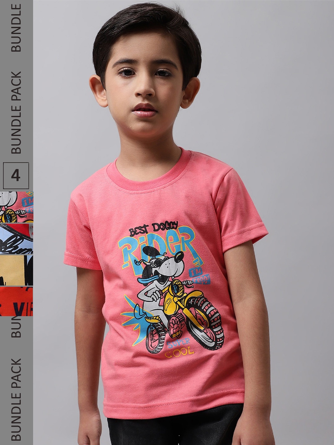 

BAESD Boys Pack Of 4 Printed Round neck Cotton T-shirts, Pink