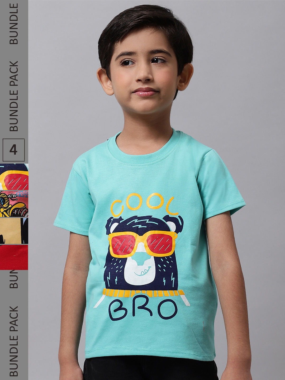 

BAESD Boys Pack Of 4 Graphic Printed Cotton T-shirts, Turquoise blue