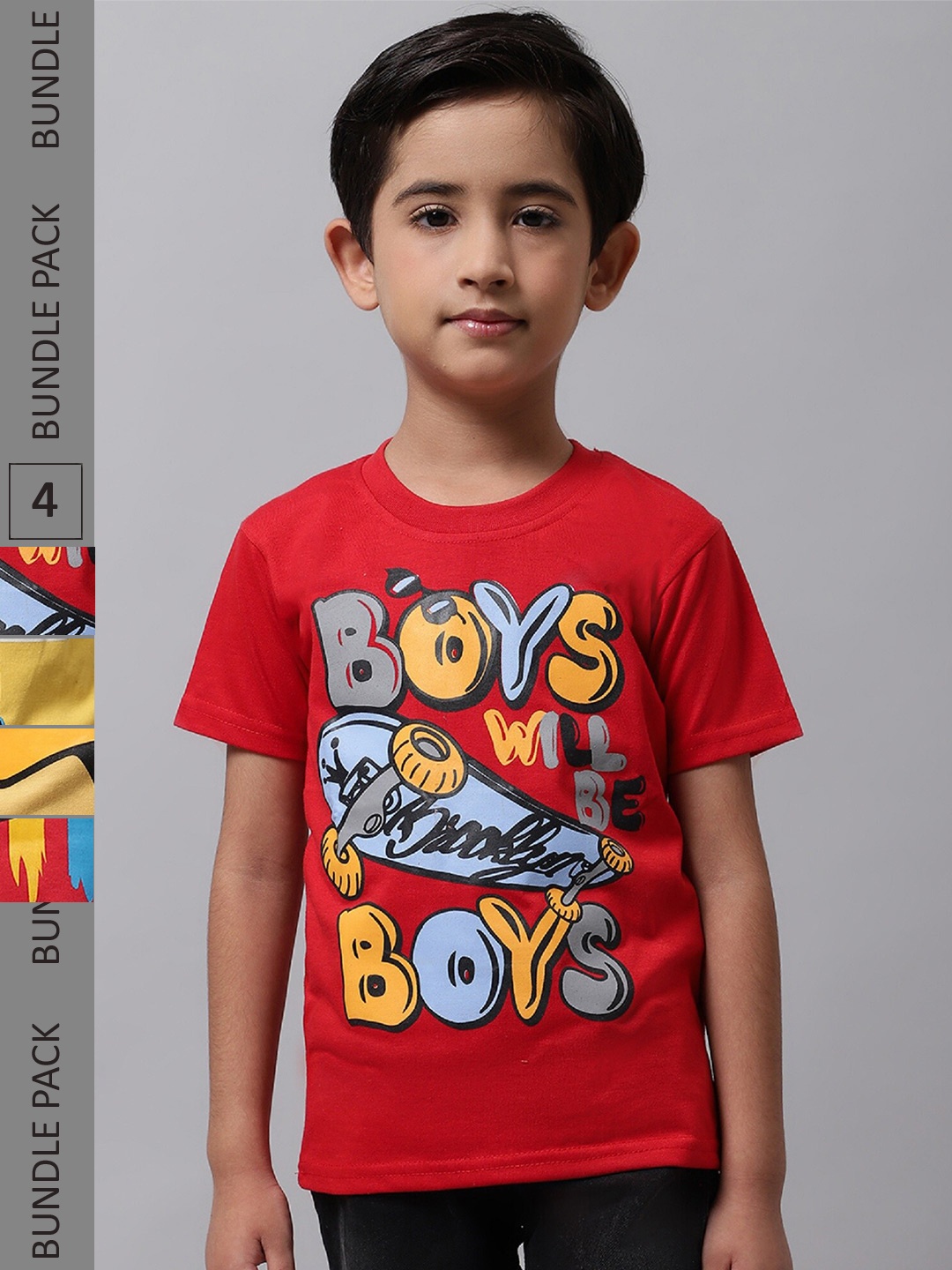 

BAESD Boys Pack Of 4 Typography Printed Cotton T-shirt, Orange