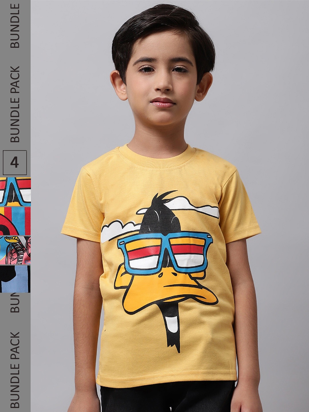 

BAESD Boys Pack Of 4 Printed Cotton T-Shirt, Yellow