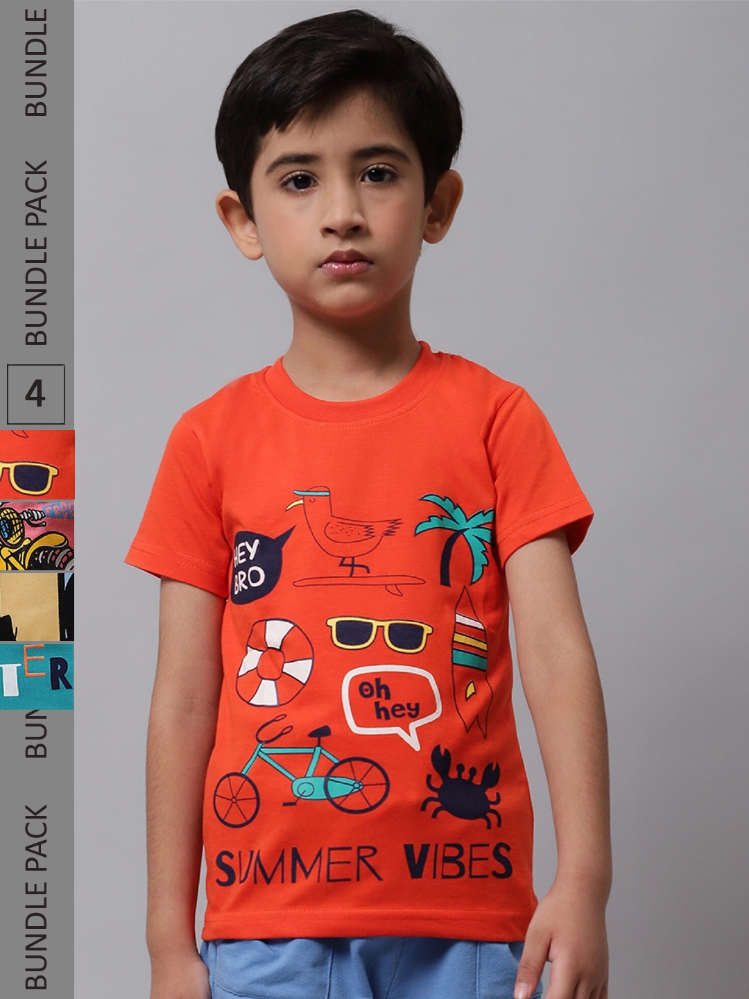 

BAESD Boys Pack Of 4 Printed Cotton T-shirt, Orange