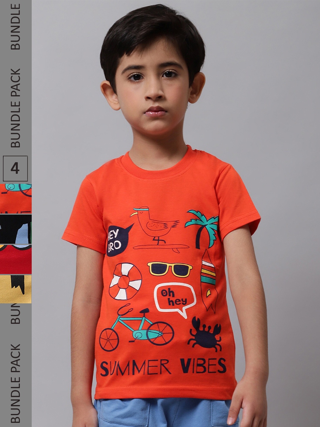 

BAESD Boys Pack Of 4 Graphic Printed Cotton T-Shirts, Orange