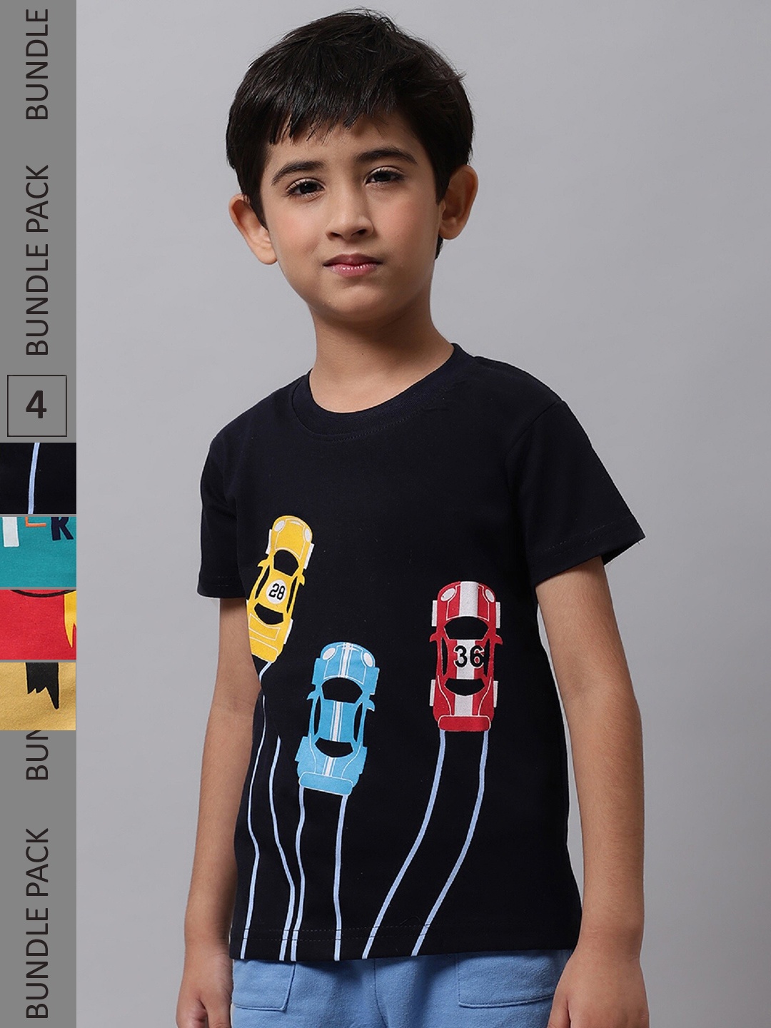 

BAESD Boys Pack of 4 Graphic Printed Cotton T-shirts, Black