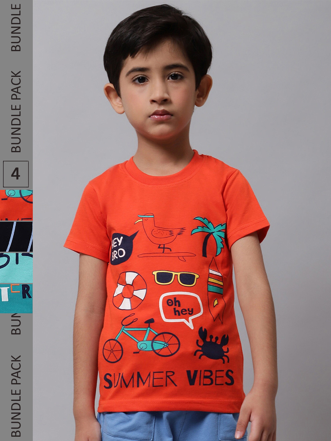 

BAESD Boys Pack Of 4 Printed Cotton T-shirt, Orange