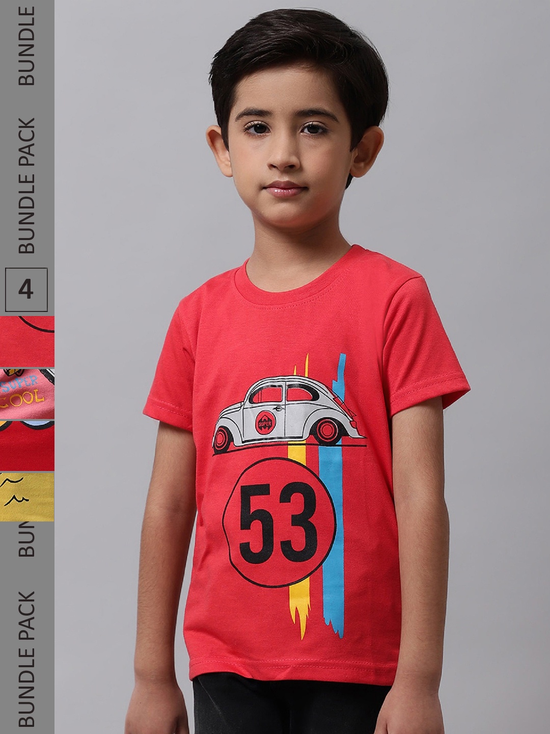 

BAESD Boys Pack Of 4 Graphic Printed Cotton T-shirt, Coral