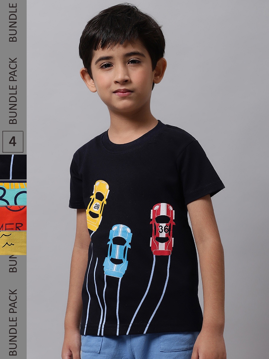 

BAESD Boys Pack of 4 Graphic Printed Cotton T-shirt, Black