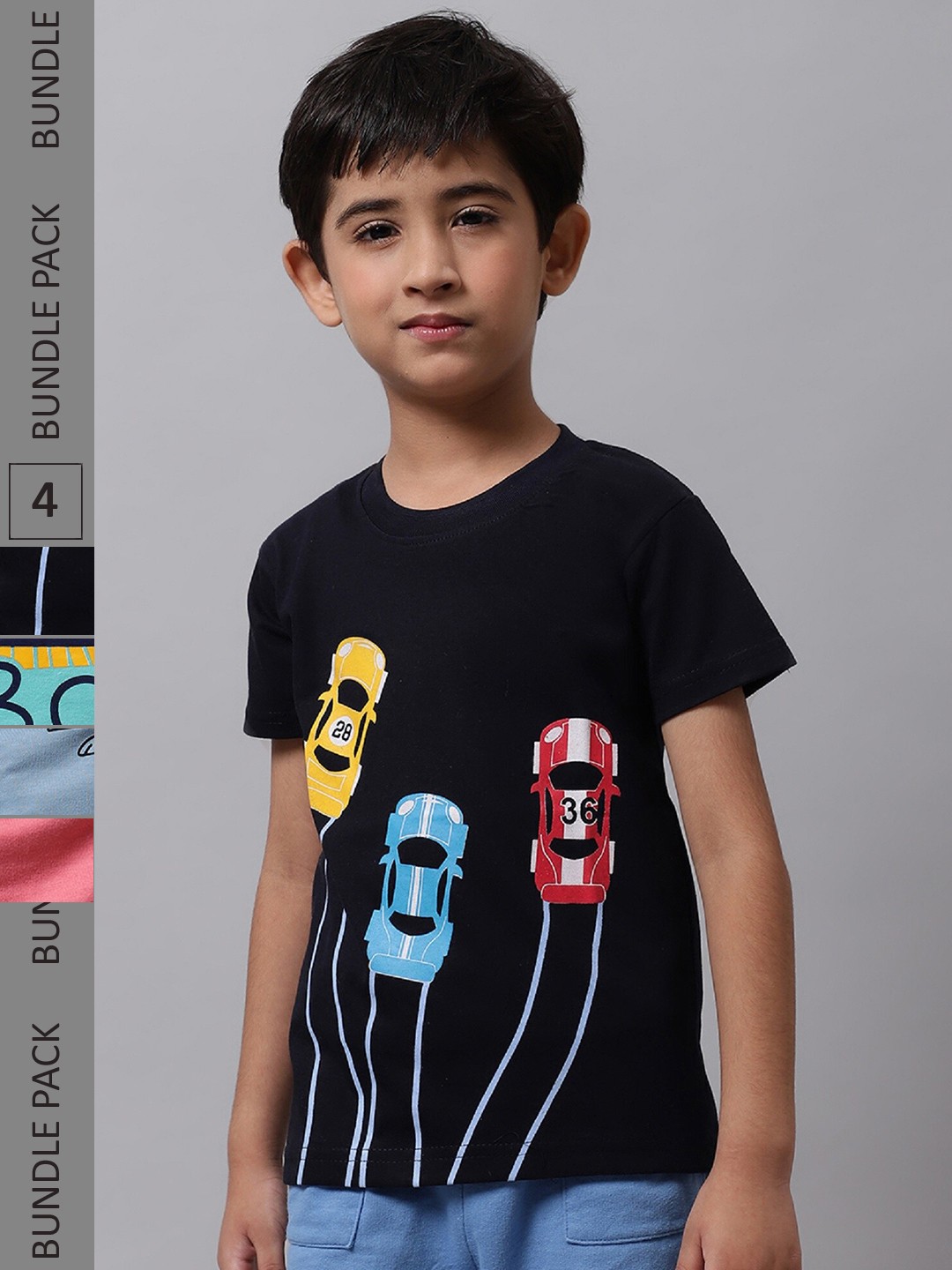 

BAESD Boys Pack of 4 Graphic Printed Cotton T-shirt, Black