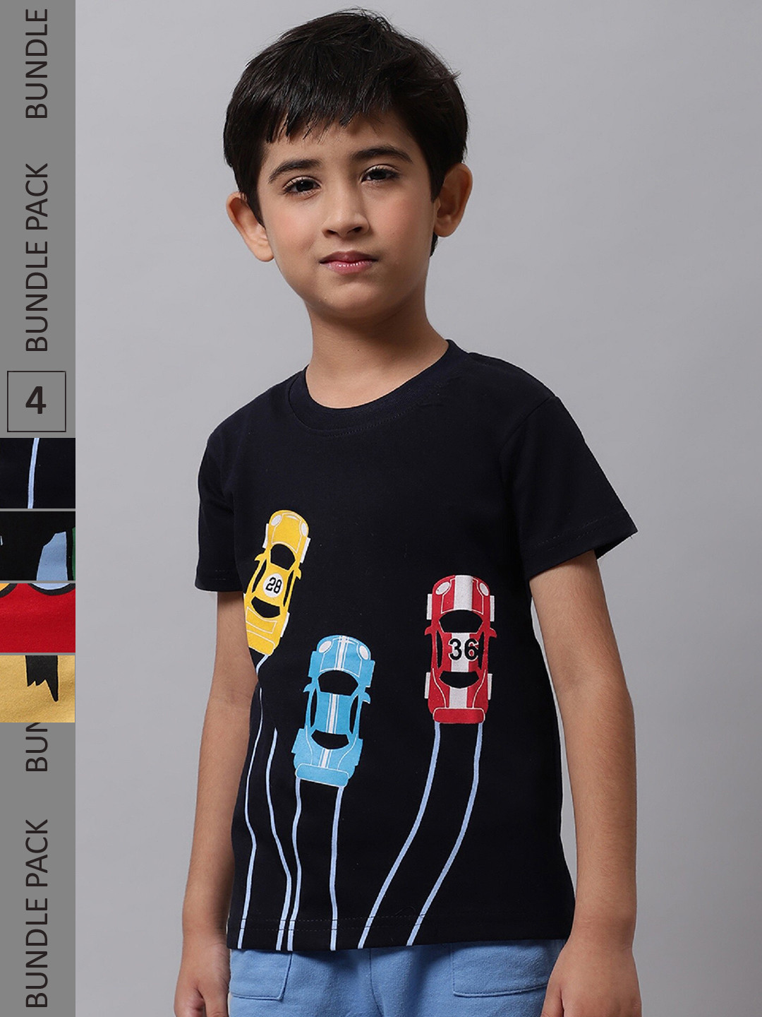 

BAESD Boys Pack of 4 Graphic Printed Cotton T-shirt, Black