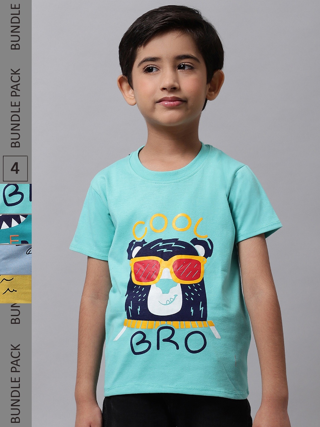 

BAESD Boys Pack Of 4 Printed Cotton T-shirt, Sea green