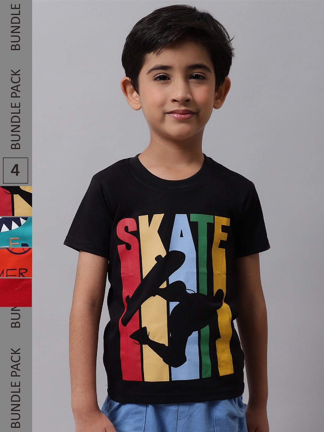 

BAESD Boys Pack Of 4 Graphic Printed Cotton T-Shirts, Black
