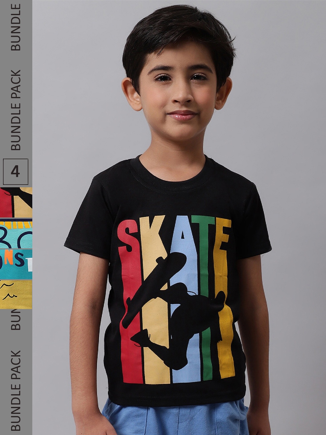 

BAESD Boys Pack Of 4 Printed Cotton T-shirts, Black
