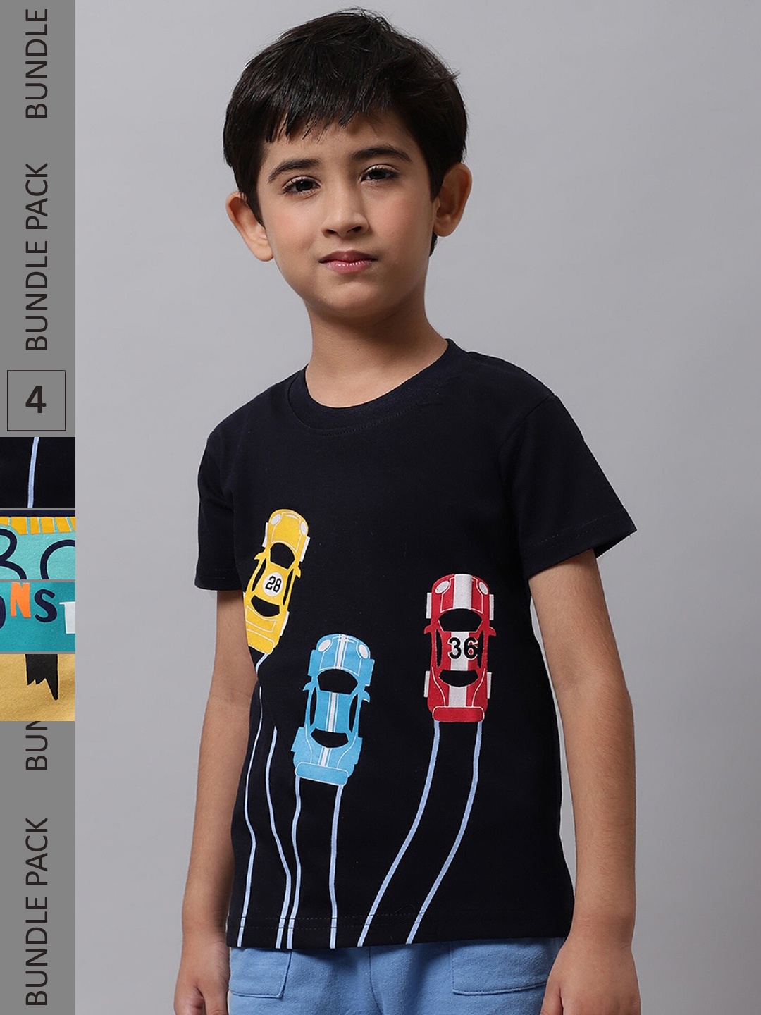

BAESD Boys Pack Of 4 Printed Cotton T-shirt, Black